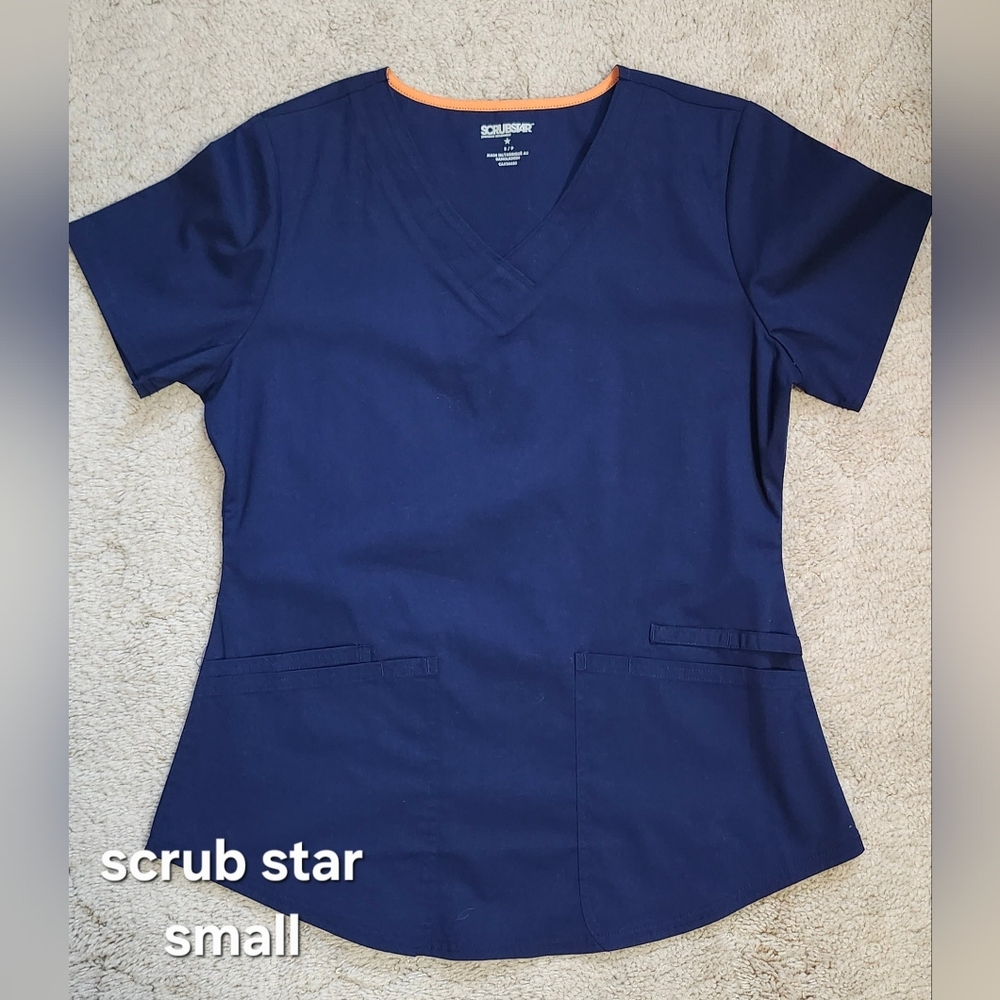 Scrubstar Navy Short-Sleeve V-Neck Scrub Top with Orange Trim